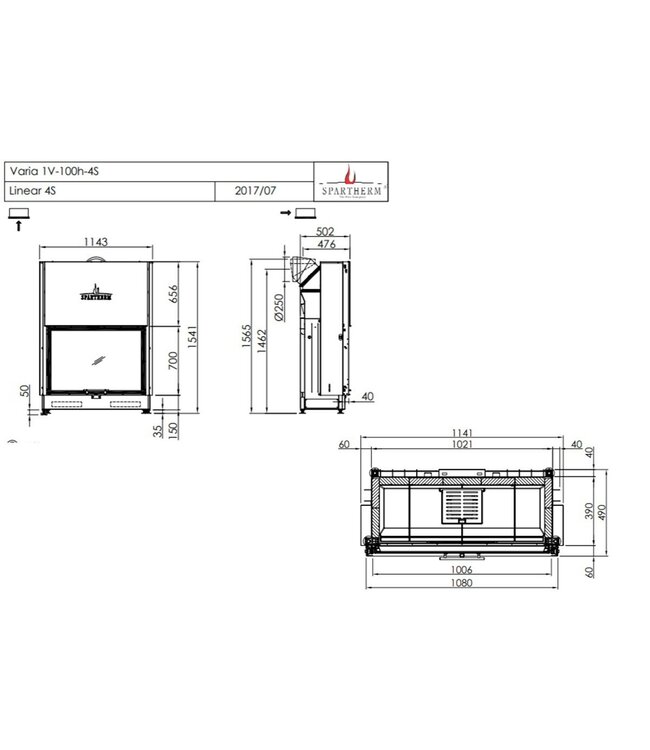 Spartherm Linear Front 100x70 (vaste greep)