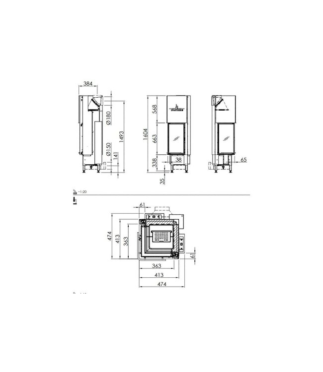 Spartherm Linear Corner 36x36x66 (vaste greep)