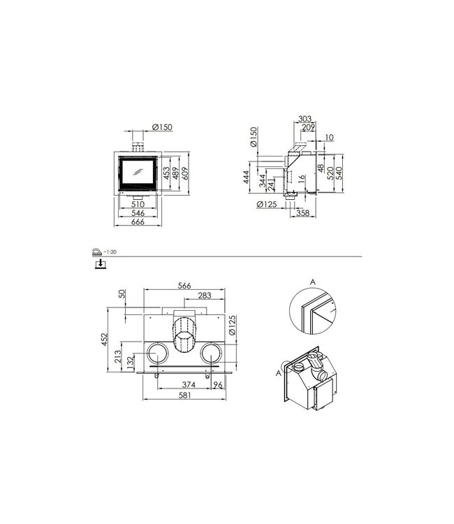 Spartherm Swing Inzet 51x45 (vaste greep)