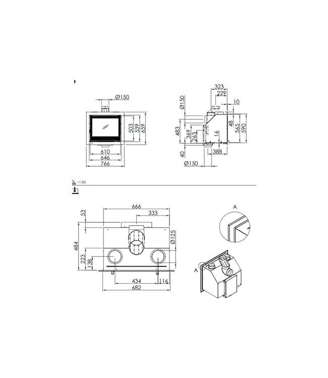 Spartherm Swing Inzet 61x50 (vaste greep)