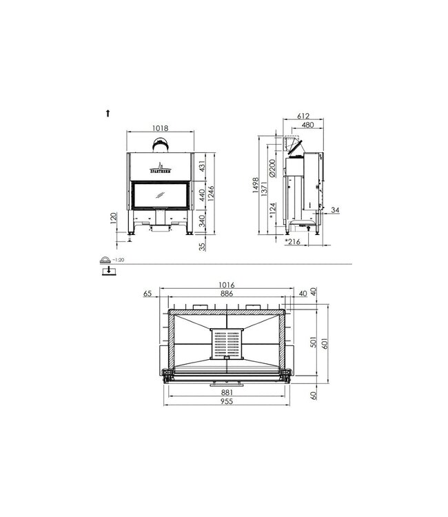 Spartherm Linear Front 88x44 (vaste greep)
