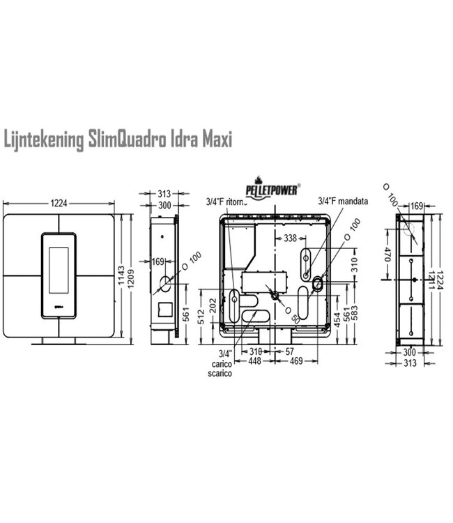 Thermorossi SlimQuadro Idra Maxi CV-pelletkachel