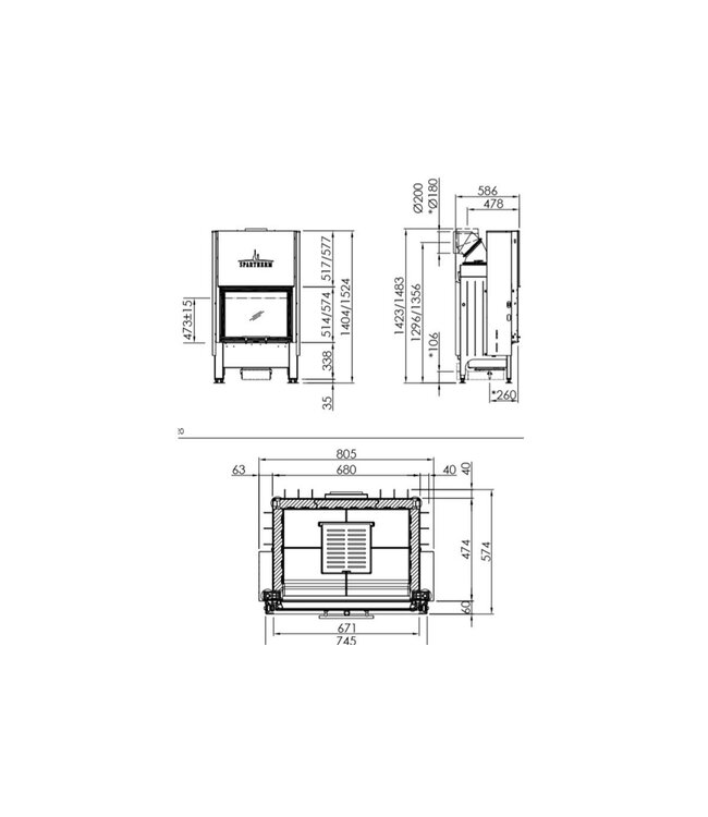 Spartherm Linear Front 67x51 (vaste greep)