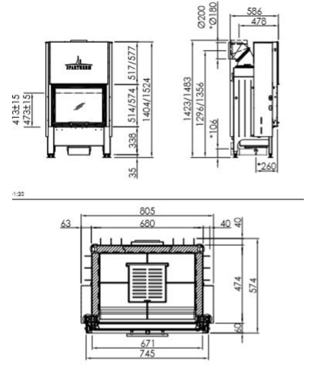 Spartherm Linear Front 67x57 (vaste greep)
