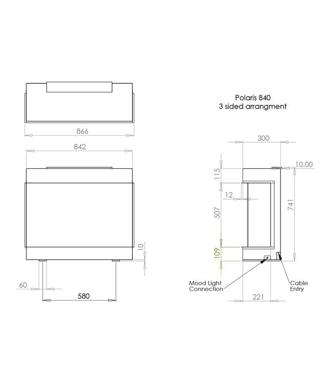 Charlton & Jenrick Polaris 840mm Elektrische Haard driezijdig