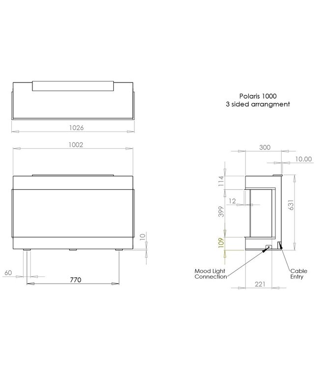 Charlton & Jenrick Polaris 1000mm Elektrische Haard driezijdig