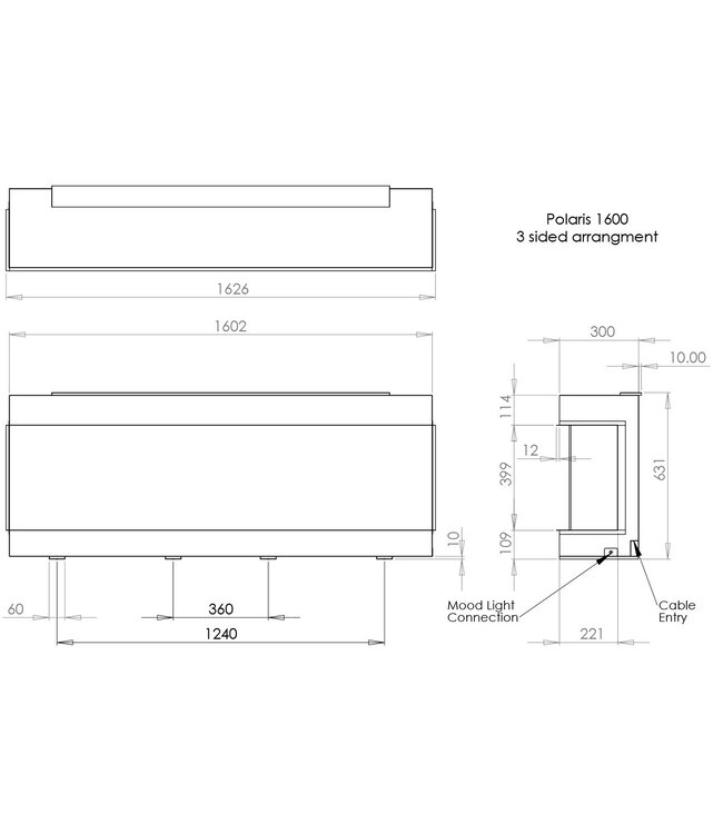 Charlton & Jenrick Polaris 1600mm Elektrische Haard Driezijdig