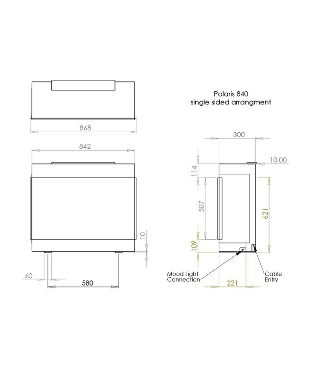 Charlton & Jenrick Polaris 840mm Elektrische Haard front
