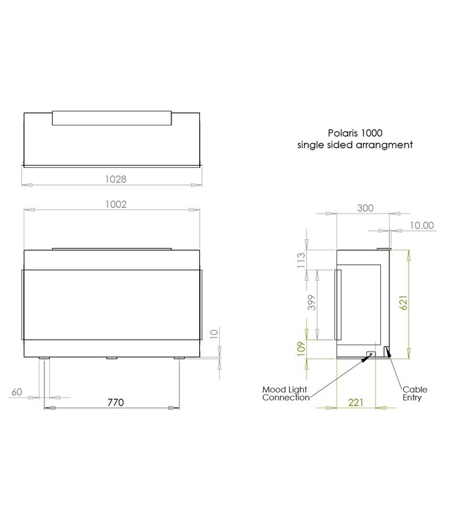 Charlton & Jenrick Polaris 1000mm Elektrische Haard Front