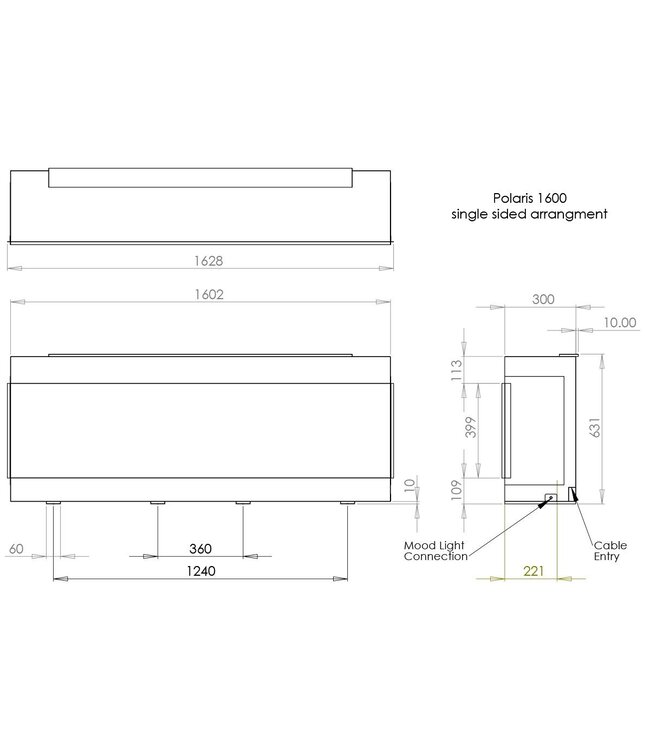 Charlton & Jenrick Polaris 1600mm Elektrische Haard Tweezijdig