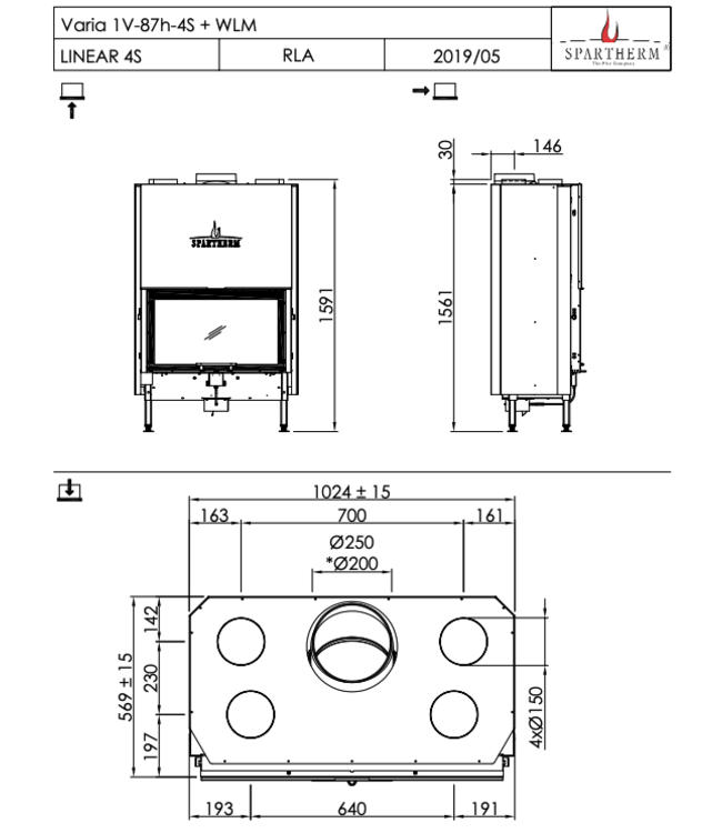 Spartherm Linear Front 87x50 (vaste greep)