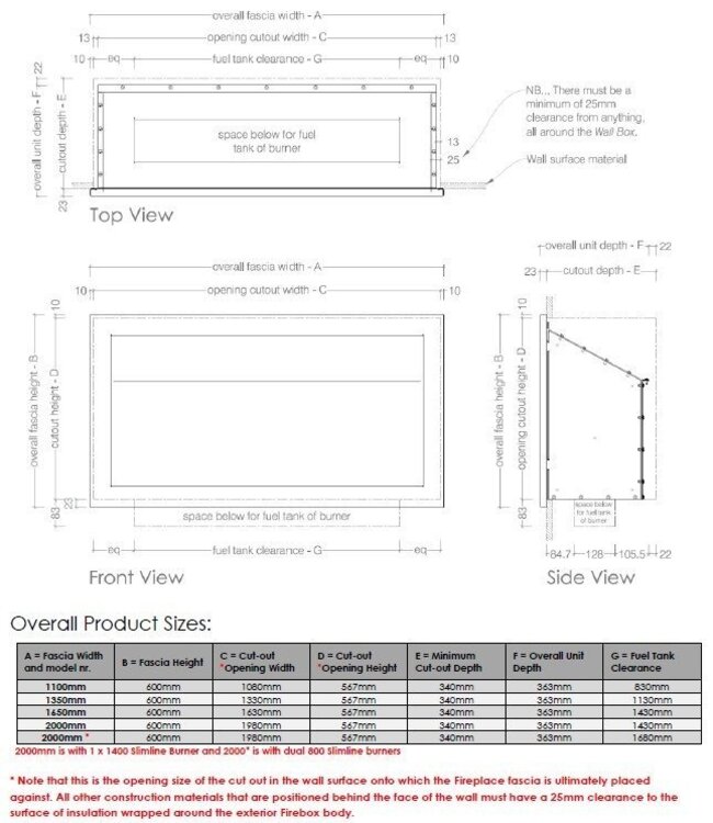 Icon Fires Slimline Firebox 2000 met Slimline 1400 Brander