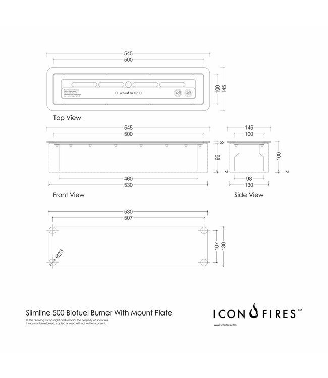 Icon Fires Slimline brander 500mm