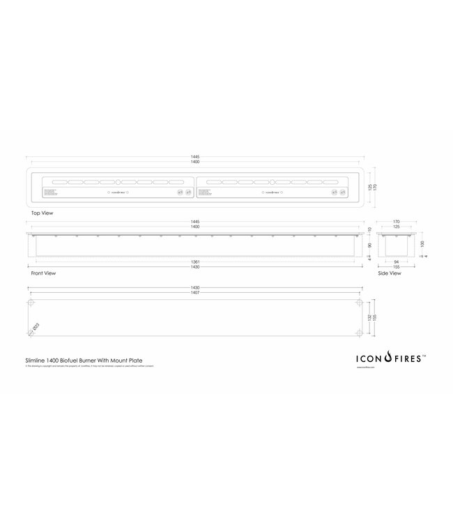Icon Fires Slimline brander 1400mm