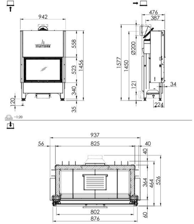 Spartherm Linear Front 80x52 (vaste greep)