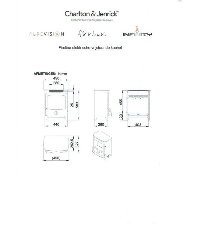 Charlton & Jenrick Fireline FP elektrische kachel rechthoekige deur