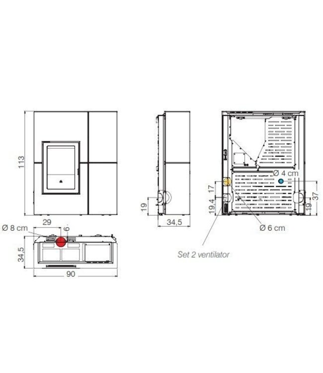 Edilkamin Edilkamin Blade 12++ EVO pelletkachel 815440 – 12,1 kW met WiFi en kanalisatie