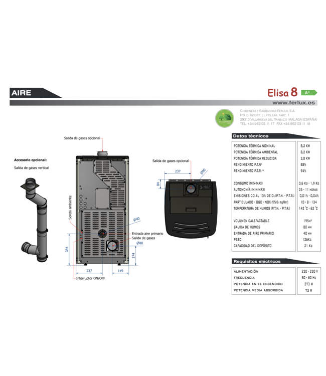 Ferlux Ferlux Pelletkachel Elisa 8 kW – Stille, slimme en krachtige verwarming voor middelgrote ruimtes