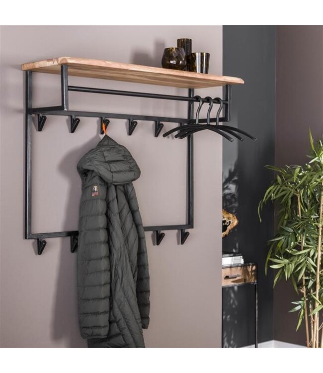 Rispens Kapstok edge hoog 12 haken hoedenplank / Massief acacia naturel