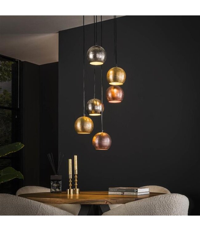 Rispens Hanglamp 6x bol getrapt metal print