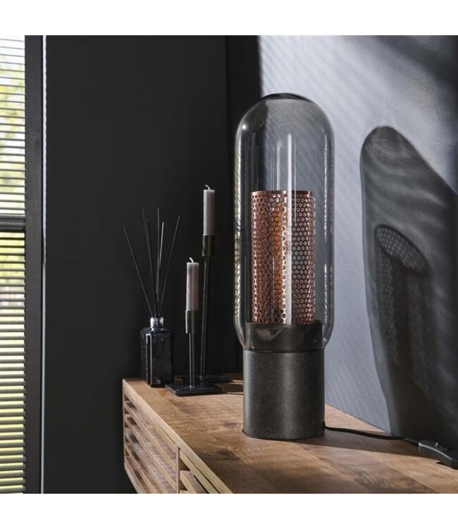 Rispens Tafellamp smoke glas-geperforeerd staal / Artic zwart