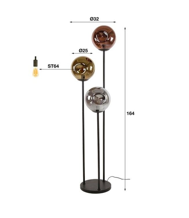 Rispens Vloerlamp 3x Ø25 stellar / Artic zwart