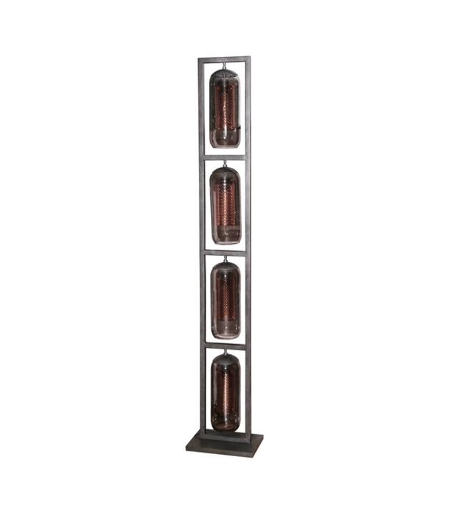 Rispens Vloerlamp 4L tower smoke glas-geperforeerd staal / Artic zwart