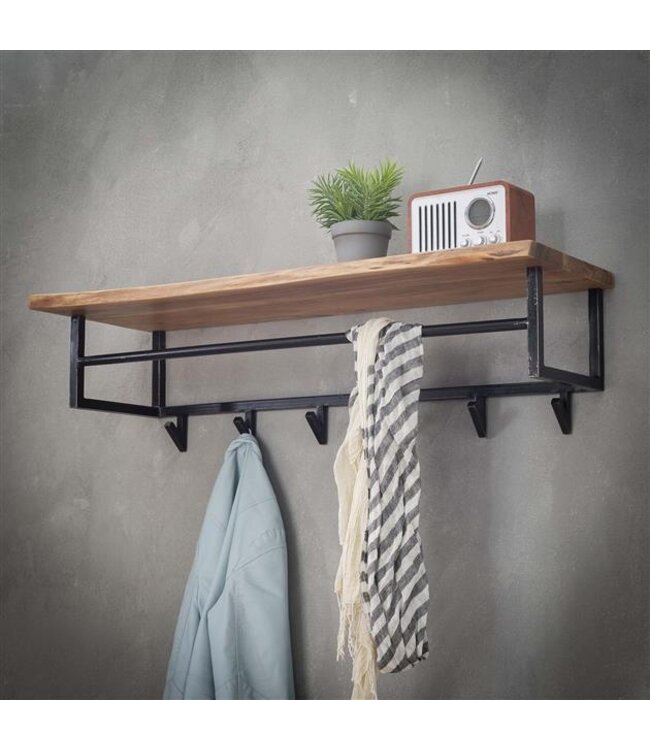 Rispens Edge 6 haken hoedenplank / Massief acacia naturel