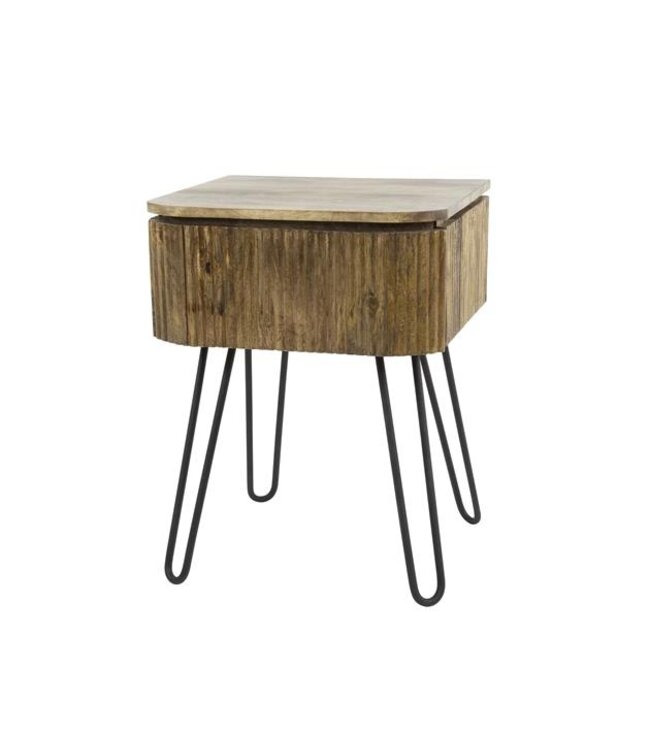 Rispens Nachtkastje 1L wave / Massief mango zandkleur