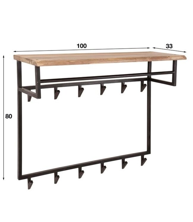 Rispens Edge hoog 12 haken hoedenplank / Massief acacia naturel