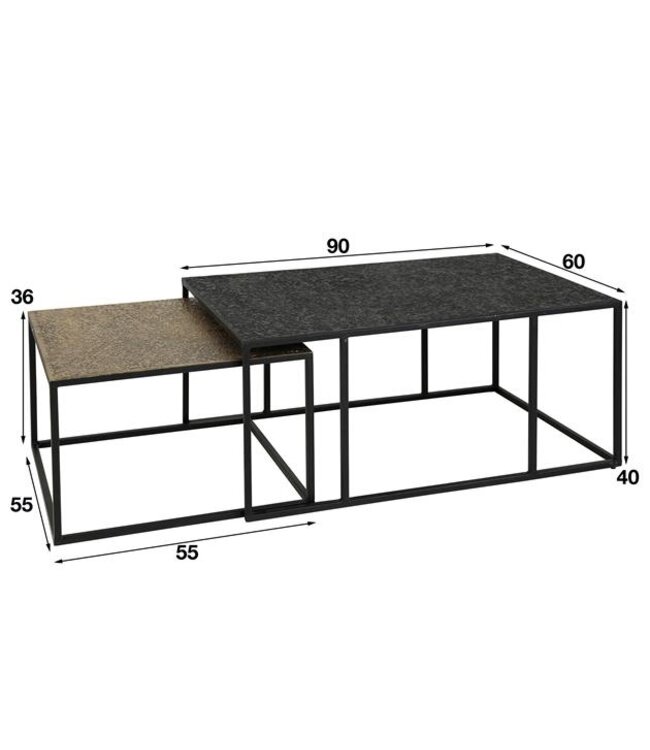 Rispens Salontafel set/2 rechthoek iron metallic