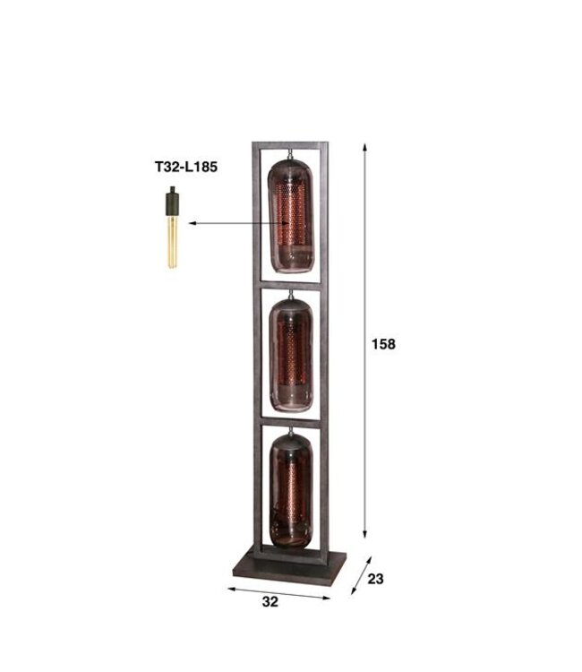 Rispens Vloerlamp 3L tower smoke glas-geperforeerd staal / Artic zwart Zijl