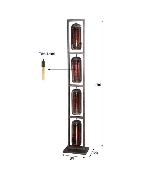 Rispens Vloerlamp 4L tower smoke glas-geperforeerd staal / Artic zwart