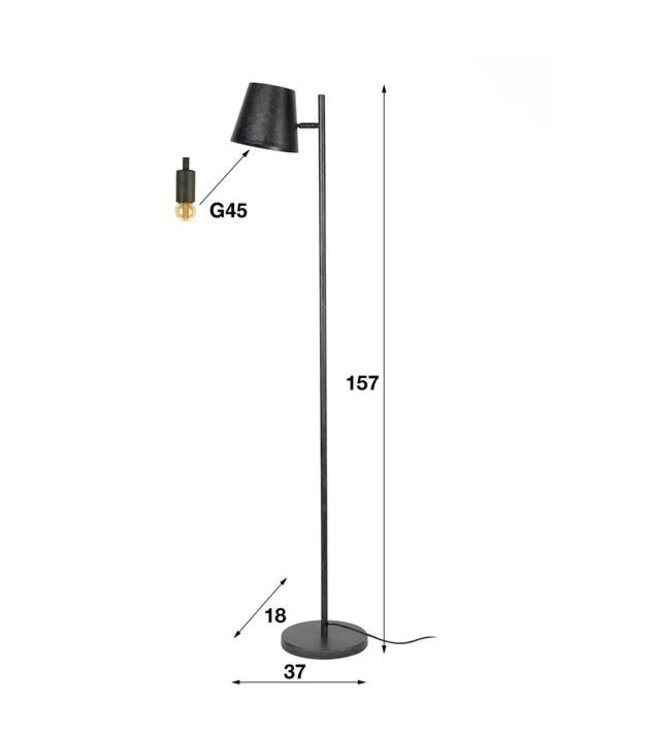 Rispens Vloerlamp 1L verstelbare metalen kap / Charcoal