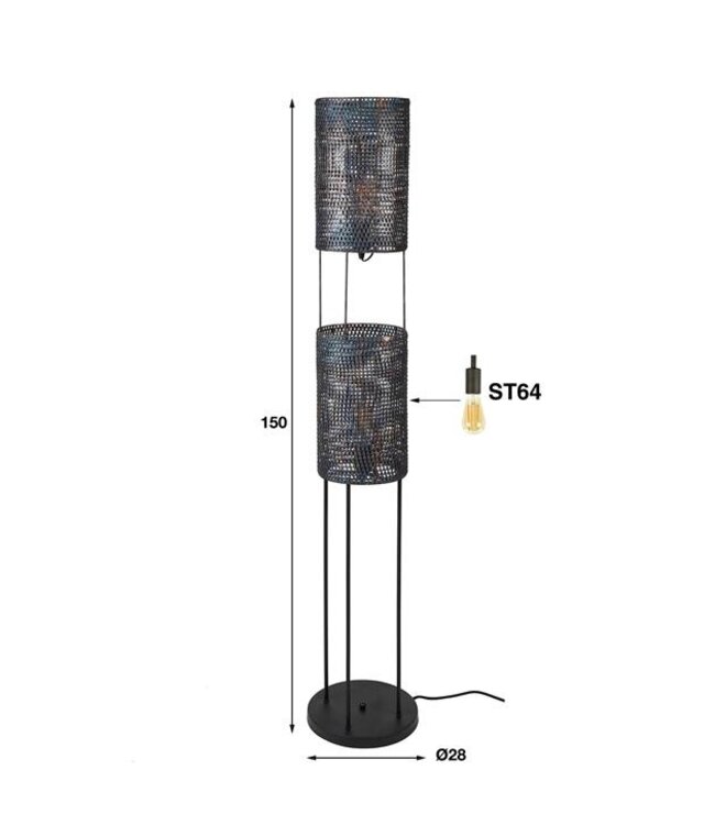 Rispens Vloerlamp 2L armor tube / Zwart bruin