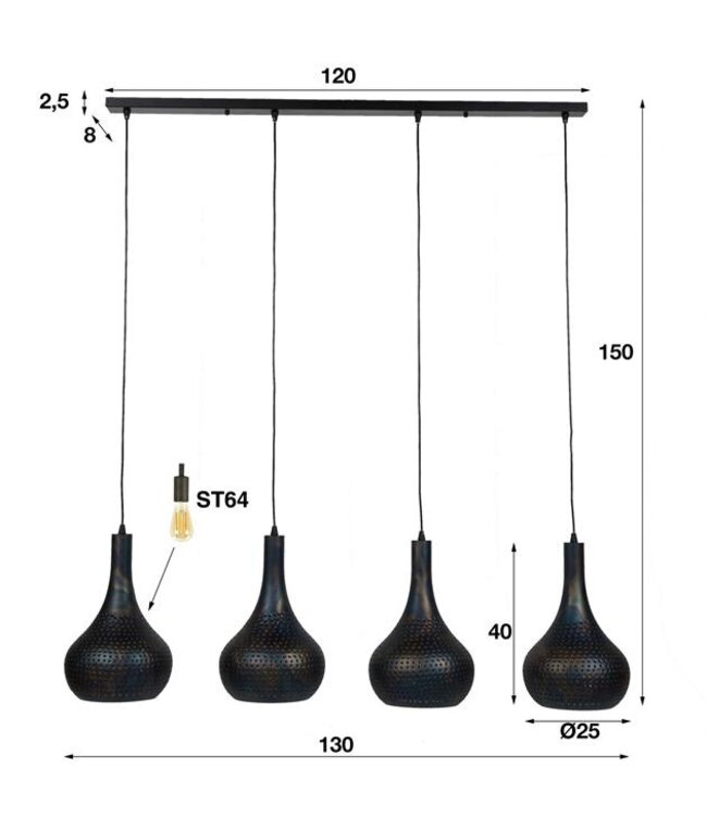 Rispens Hanglamp 4L punch kegel / Zwart bruin Zijl