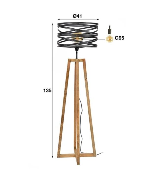 Rispens Vloerlamp twist houten kruisframe