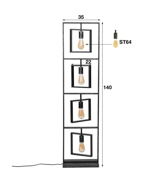Rispens Vloerlamp 4L Turn square / Charcoal Zijl