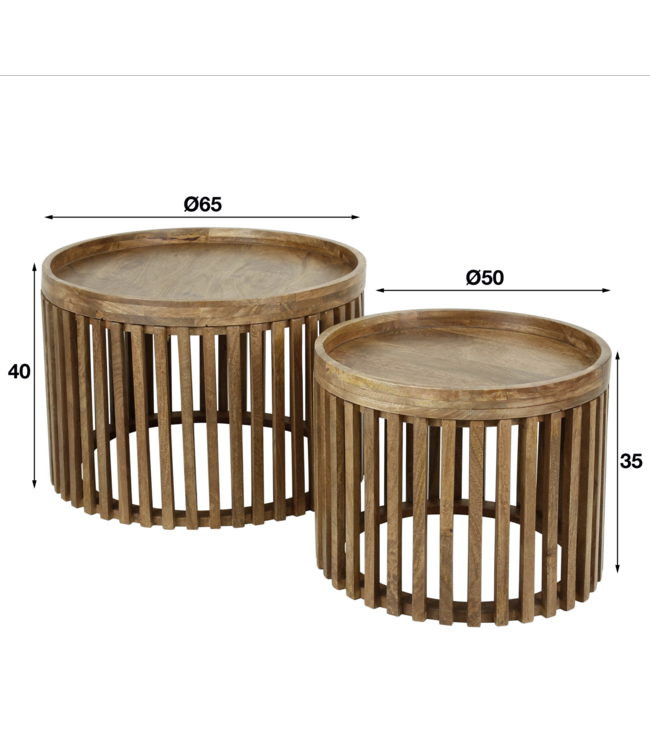 Rispens Salontafelset tweak Ø65/Ø50 / Massief mango zandkleur