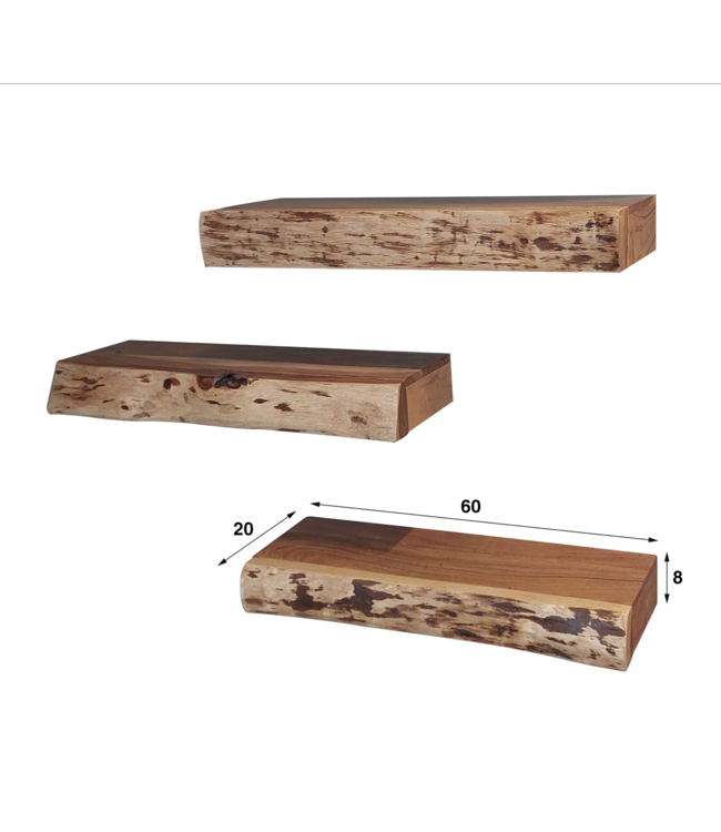 Rispens Wandschap met lade set/3 tree storage / Massief acacia naturel