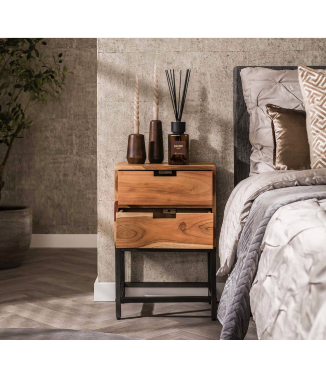 Rispens Nachtkastje 2L flat / Massief acacia naturel