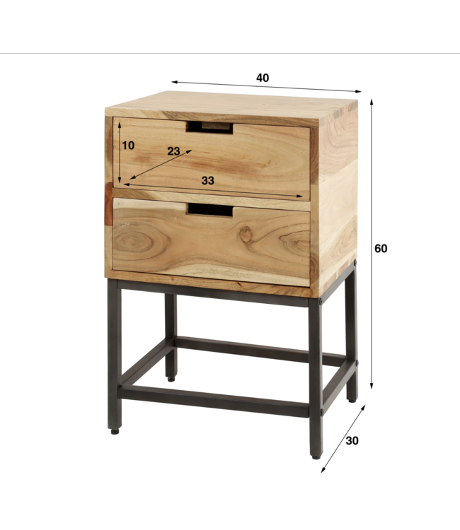 Rispens Nachtkastje 2L flat / Massief acacia naturel