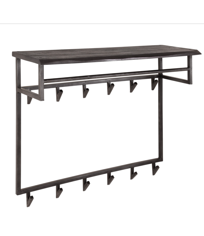 Rispens Kapstok yucon hoog 12 haken hoedenplank / Massief acacia zwart