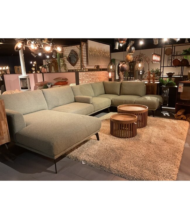 Rispens Bank Lotte zoals afgebeeld: Longchair + 2 zits + Ottomane. In bekleding: Opera 206 Thyme