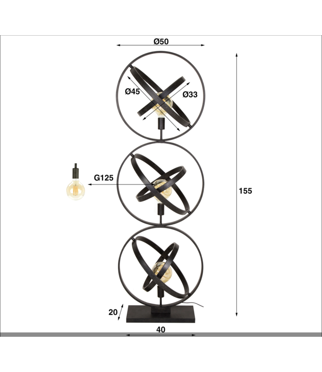 Rispens Vloerlamp 3L Galaxy/Artic zwart Zijl