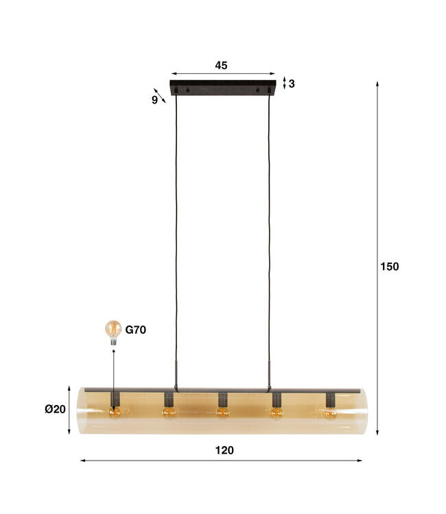 Rispens Hanglamp 5L tube amber glas Rispens