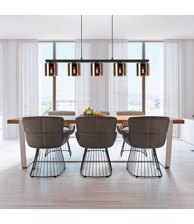 Eglo Cadley hanglamp staal koperen / glas gestoomd zwart-transparant