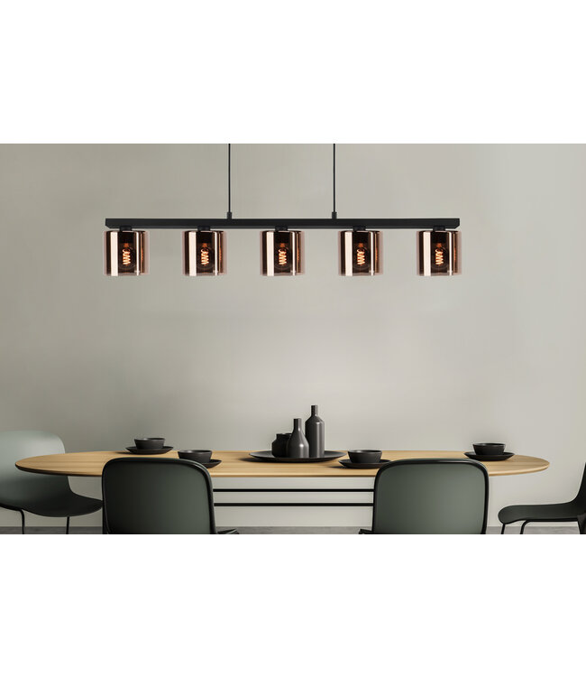 Eglo Cadley hanglamp staal koperen / glas gestoomd zwart-transparant