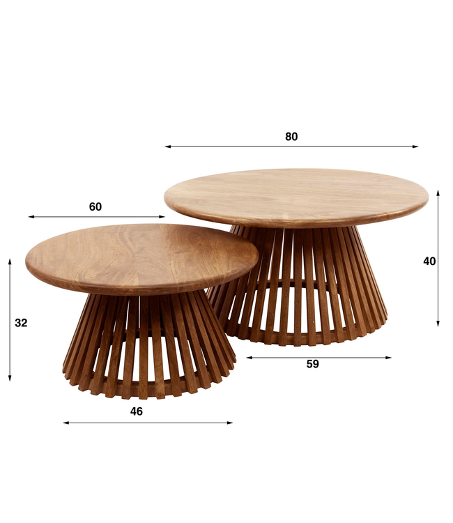 Rispens Salontafel set/2 tweak conisch / massief mango zandkleur