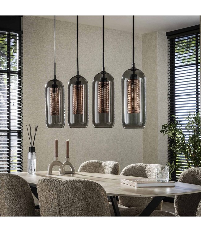 Rispens Hanglamp 4L smoke glas-geperforeerd staal / Artic zwart Zijl